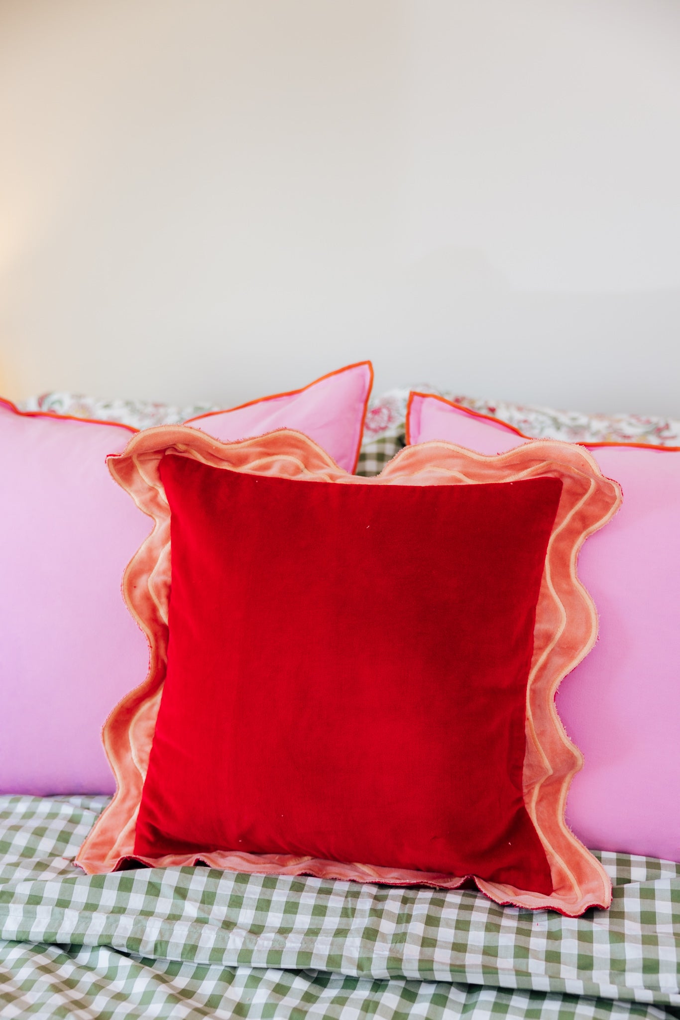 Red Velvet Scalloped Pillow